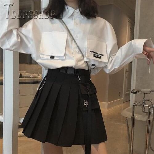 2020 New Korean High Waist Pleated Women Skirt A Line Female Skirts