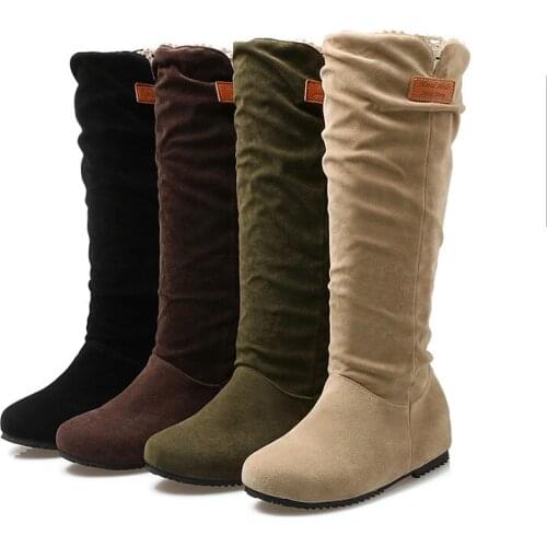 Womens Motorcycle Boots Accurate Size 34-52 Mid-Calf Long Fashion Low Heels Wedges Booties Ladies Shoes Round Toe Chunky Pumps