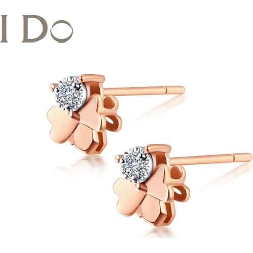 I Do 2021 trend 18 Gold Diamond Four-Leaf Shape Earring Fine Jewelry Good Lucky Earring For Women Gift Birthday