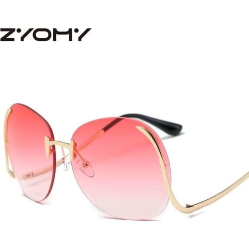 Q Rhaeboscelia Brand Designer Female Sun glasses UV400 Rimless Oversized Retro Gradient Women Sunglasses