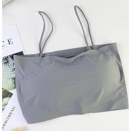 Women Seamless Sexy Bra Removable Padded Crop Tops Full Cup Lingerie Underwear Bra Tank Top 2021 Female Ice Silk Solid