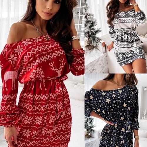 Women Spring Autumn Dress 2021 Long Sleeve Fashion Christmas Print Floral Dress Vestido De Mujer LBD9319
