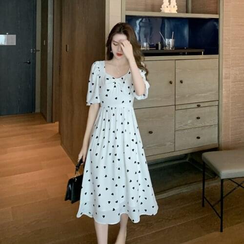 Short sleeve summer Love print Beach sweet dresses Casual Square collar floral maxidress 2021The New