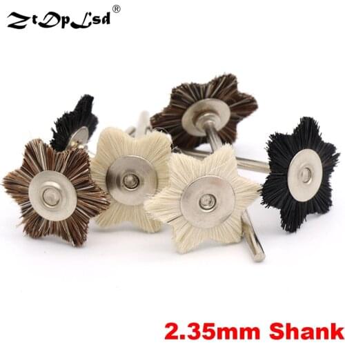 1Pcs 2.35mm Shank Star Shape Mini Wool Pig Horse Hair Polishing Brush For Drill Rotary Grinding Tool Dremel Accessories Brushes