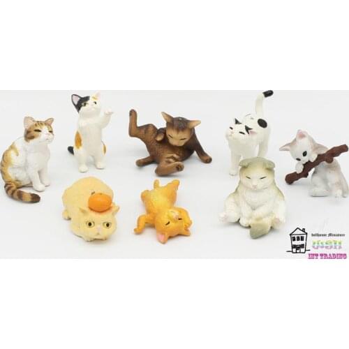 2019 NEW 1:12 Dollhouse Miniature 2.17" resin Cute Cat Doll accessories Living room decoration Child Gift 8 PCS