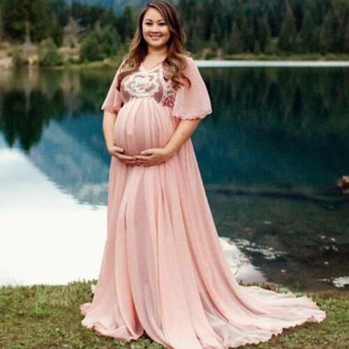 Sexy Lace Patchwork Maternity Dresses For Photo Shoot Long Pregnancy Dress Maxi Gown Split Side Women Pregnant Photography Props