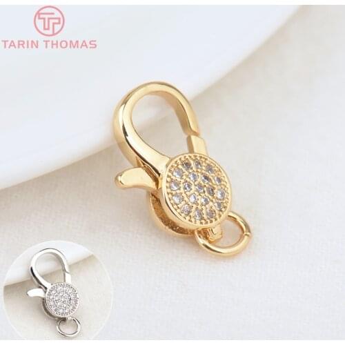 2PCS 11x15.5MM 24K Gold Color Brass with Zircon Necklace Bracelet Connector Clasps High Quality DIY Jewelry Making Findings