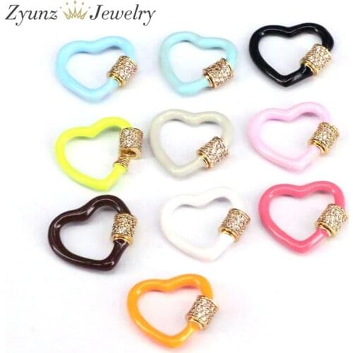 5PCS, Enamel Heart Screw Clasp, Gold Plated Screw Clasp, Carabiner Clasp, Heart Clasp, Interlocking Clasp