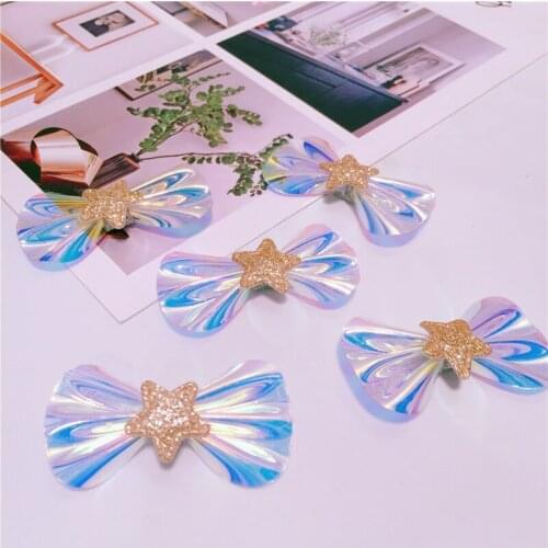 6*3cm 15pcs/lot shin bow with star DIY Tie Shaped Appliques Satin Ribbon Bow Appliques Craft DIY Wedding Decoration