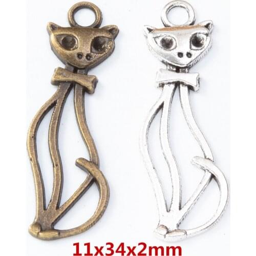 70 pieces of retro metal zinc alloy cat Pendant for DIY handmade jewelry necklace making 8182