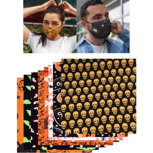 8Pcs Halloween Pumpkin Cat Owls Skull Printed Cotton Fabric For Handmade Sewing