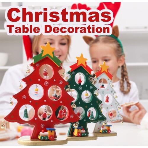 Behogar Christmas Ornaments Handmade Wooden Xmas Cartoon Christmas Tree Table Decorations for Home Shop Christmas Holiday Decor