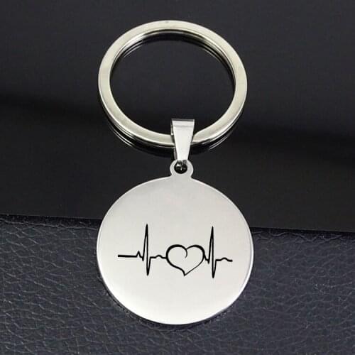 Disc Pendant Keychain Newest Heartbeat Lifeline Keychains Jewelry for Men and Women YP7370