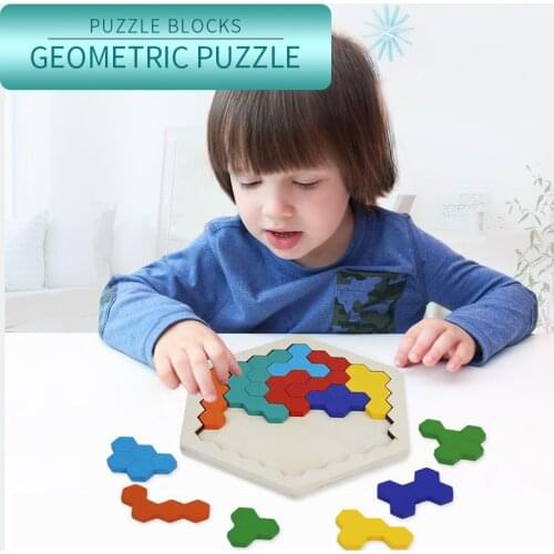 Wooden Hexagonal Intelligence Geometric Ever-changing Jigsaw Puzzle Jigsaw Puzzle Building Block Tangram Educational Toy