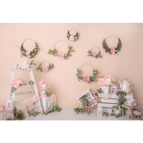 Photography Backdrop spring Courtyard Wreath Background easter Garland flowers Birthday 1st birthday Cake Smash Banner Portrait