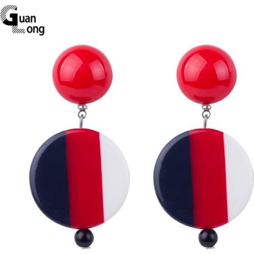 Guanlong Vintage Fashion Resin Long Big Drop Earrings for Women Round Geometric Stripe Acrylic Dangle Earring Jewelry Brincos