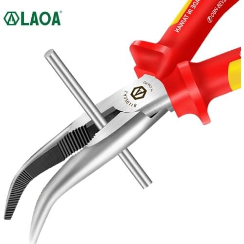 LAOA VDE 1000V Insulated Bent Nose Pliers Long Nose Pliers Electrician Wire Cutters German Certification Made in Taiwan