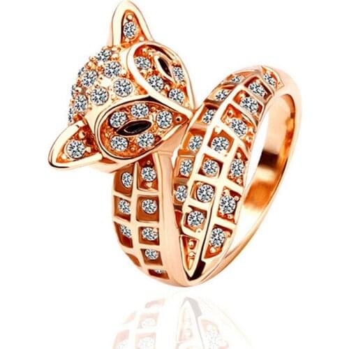 MANGOPIE Promotion Rose Gold Plate Genuine Austrian Crystal Element Fox Ring Exaggerated Animal Ring
