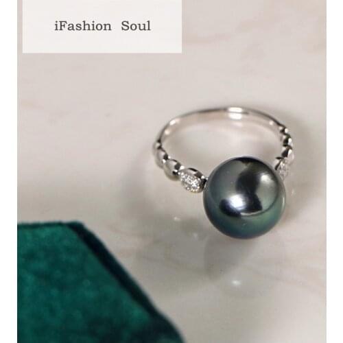 18K import Solid Yellow Gold Jewelry(AU750) Women Tahiti Black Pearl Diamond Ring Sea Pearl Lady Natural Diamond Classic Ring