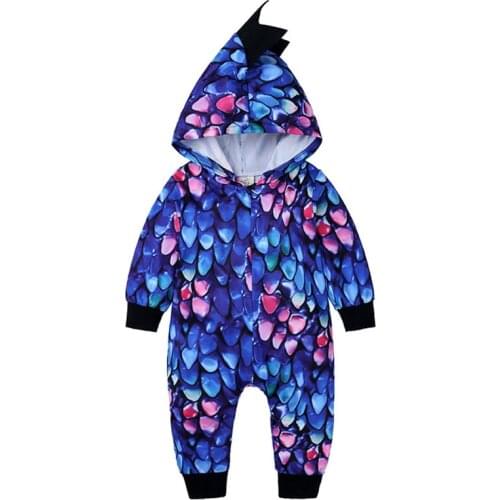 Spring Autumn Infant Baby Boys Girls Dinosaur Printing Hooded Rompers Baby Clothes Long Sleeve Rompers Newborn Rompers