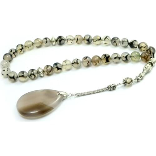 Muslim Fashion Necklace Agate Stone Pendant Bead 8/10mm Worship Bracelet Jewelry Drop-shaped Pendant Gift Allah Tasbih Misbaha