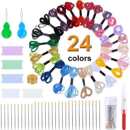 MIUSIE Multicolor Embroidery Floss Kit Cross Stitch Cotton Threads Large Eye Stitching Beading Needle DIY Sewing Skein Tools