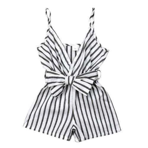 Baby Girl Stripe Clothes Sleeveless Romper Bow Jumpsuit Outfit Cotton