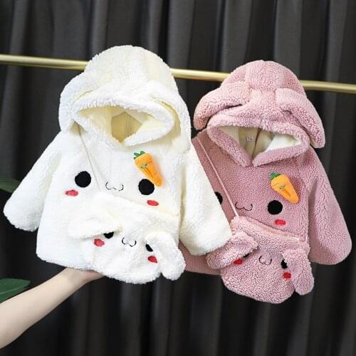 Autumn Winter Thicken Warm Girls Sweatshirt Hoodies Rabbit Hooded Coats For Kids Clothes Plus thick velvet Toddler Girls Sweatsh