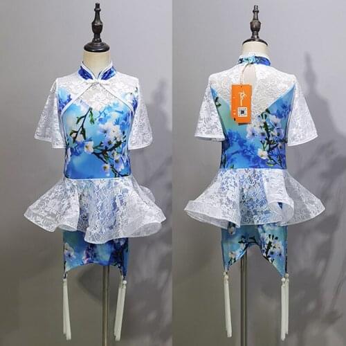 Latin Dance Dress Cheongsam Style White Lace Performance Fringe Dresses For Girls Ballroom Latin Competition Clothing BL6860