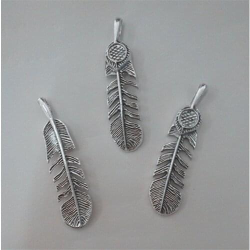 Nevstop 50pcs/lot Antique Silver Angel Feather Charms 48x12mm Retro Handmade Jewelry DIY