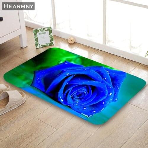 Custom Blue Rose Doormat Floor/Bath/Kitchen/Beach Mat Flannel Sponge Fabric 3D Printed Shaggy Decoration For Bedroom