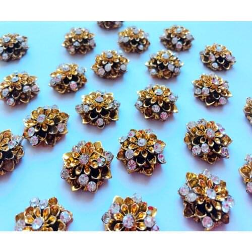 Sew on golden rhinestones flower shape 21mm flatback resin crystal gemstone 2 holes mosaic silver diamond 20pcs/lot