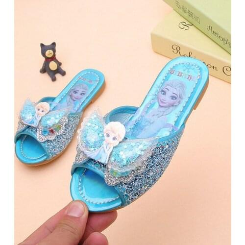 Disney Kids Shoes Elsa Slippers Girls Summer Slippers Frozen Girl Soft Bottom Outdoor Slipper Cartoon Sandals