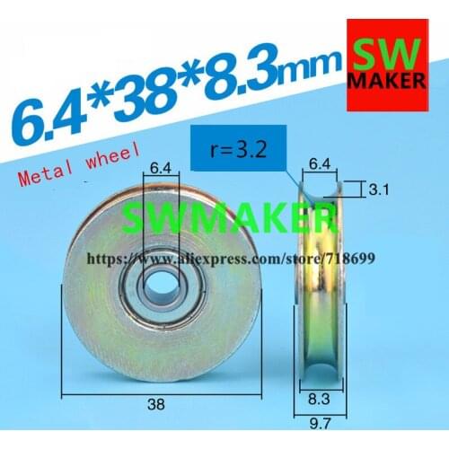 6.4*38*8.3mm, U groove, wire rope/wheel, suspension wheel parts, metal 626ZZ bearing pulley high quality