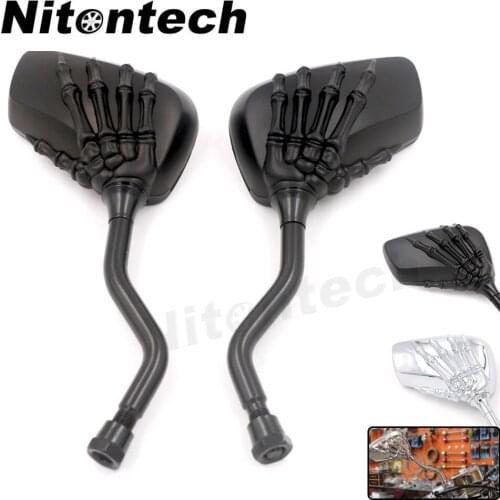Universal Motorcycle Handlebar Rear View Mirrors Skull Hand Black Chrome Side Mirror for Honda Ducati Suzuki Street Bike Scooter