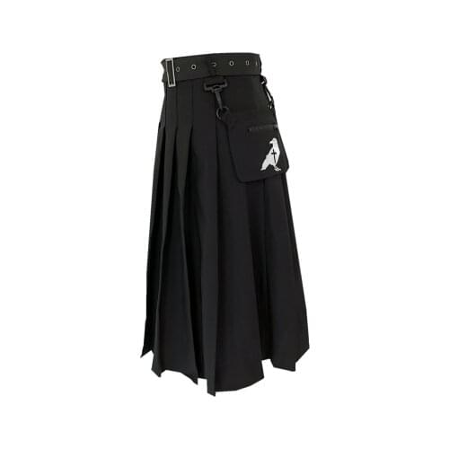 Ruibbit Spring Autumn Preppy style Punk Gothic Girls Harajuku Black Gry Skirt Removable Pocket Chain Woman Pleated Skirts