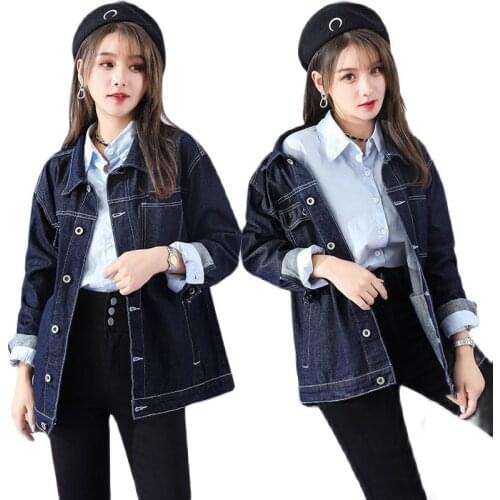 2021 New Autumn Loose Cowboy Outwear Plus Size 5XL Women Denim Jacket Short Coat Ladies Jeans Overcoat Female Stitching Jackets