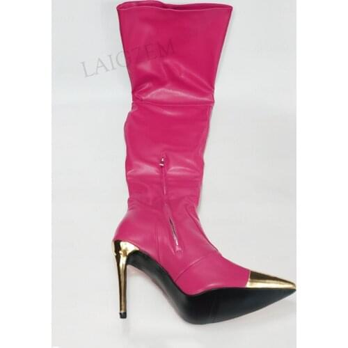 SEIIHEM Women Over Knee Boots Pointed Toe Slim Heeled Boots Thigh High Boots Patchwork Female 2021 Shoes Woman Big Size 42 43 47