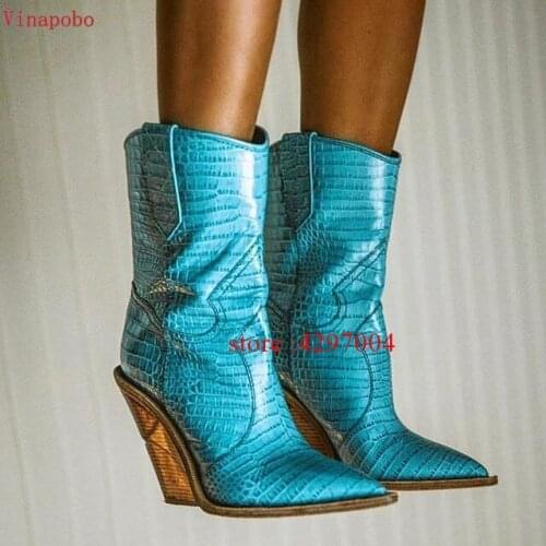 Vinapobo 2019 New Brand High Heel women boots pointed toe wedges shoe autumn winter boots short ladies Western ankle boots women