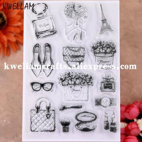 Lady Daily Necessities Perfume Lipstick Bags Glasses Scrapbook photo cards rubber stamp clear stamp transparent stamp KW9112829