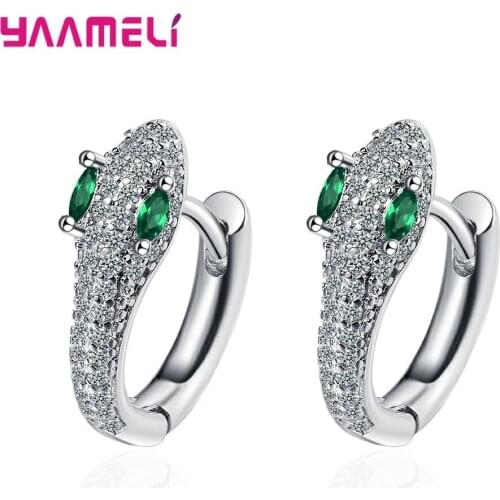 925 Sterling Silver Vintage Snake Statement Hoop Earrings For Women Girls CZ Cubic Zirconia Trendy 2021 Fashion Jewelry