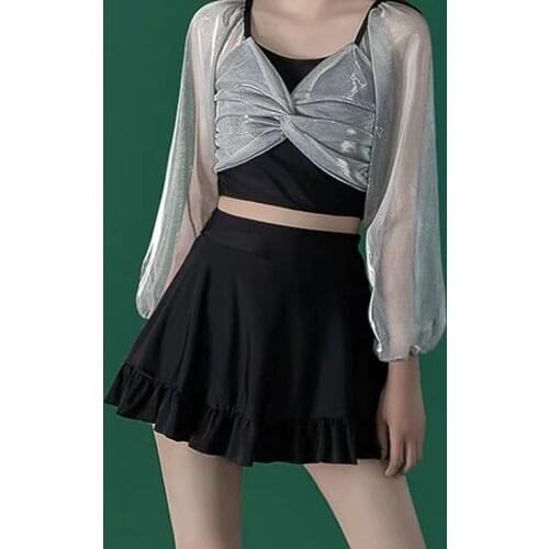 2021 New Korean Long Sleeve Swimwear Women Bikini Summer Sexy One Piece Swimsuit Push Up Bathing Suits Beachwear Two Piece Set