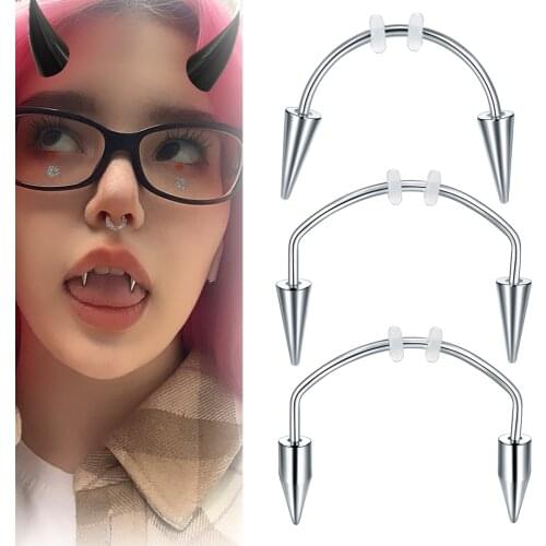 1Pc 316L Stainless Steel C Rod Smile Tiger Tooth Nail Dental Grills Septum Piercing Vampire Tooth Decoration Body Jewelry