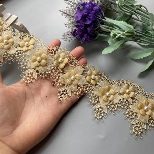 10X Grape Flowers Soluble Gold Pearl Lace Trim Ribbon Embroidered Knitting Wedding Dress Handmade Patchwork Sewing Supplies