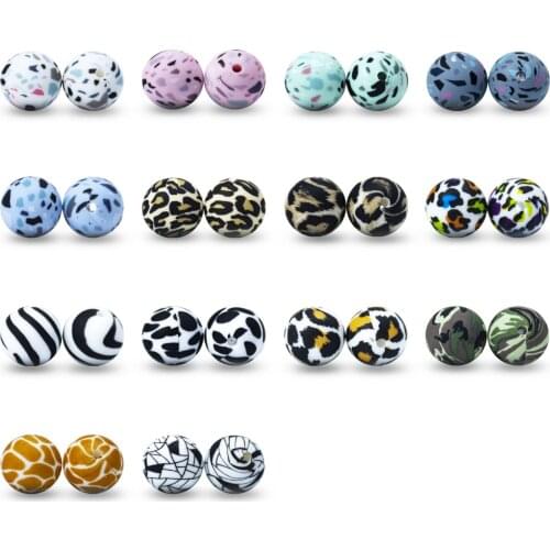 10 PCS Leopard Prints 15 MM Silicone Loose Beads Food Grade Baby Chewable Teething Toys Accessories DIY Necklace Jewelry Making