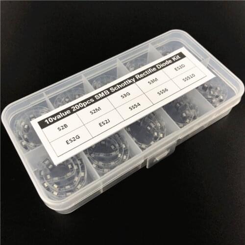 10Values x20 200pcs DO-214AA S2B S2M S3G S3M ES2D ES2G ES2J SS54 SS56 SS510 SMB Schottky Rectifie Diode Kit