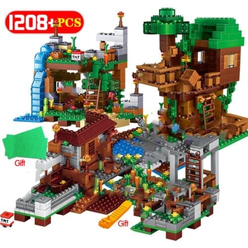 1208pcs My World Sets Building Blocks Village City Tree House Waterfall Warhorse Bricks Toys For Children Gifts