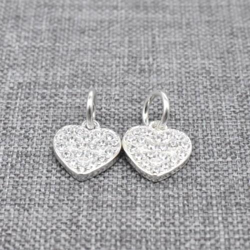 2pcs of 925 Sterling Silver Love Heart Charms Rhodium Plated w/ CZ for Valentines Necklace Bracelet