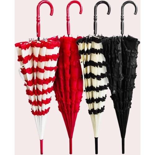 20pcs Lady Sunny and Rainy Umbrella Retro Long Handle Pagoda Umbrella Lace Princess Umbrella Shoot Prop W9857