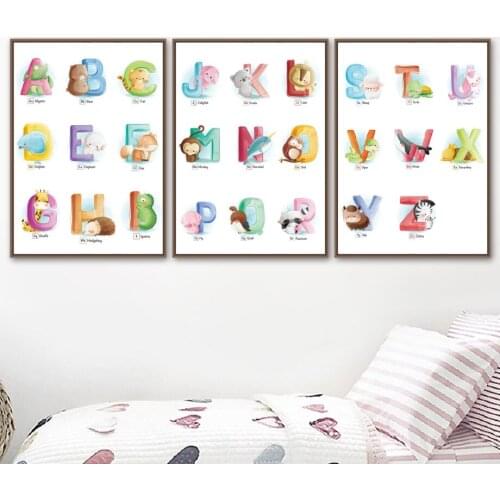 26 Letters Animals Alphabet Deer Nursery Wall Art Canvas Painting Nordic Posters And Prints Wall Pictures Baby Kids Room Decor